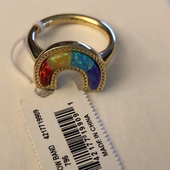 Kendra Scott Gold Tone Rainbow Band Ring Kyocera Opal Primary Mix Size 7 NWT - Picture 1 of 12